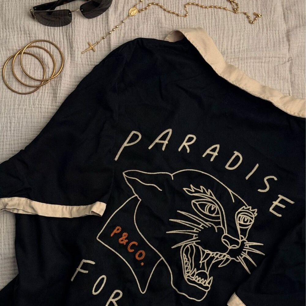 P&Co ‘Paradise Forever’ Bowling Shirt XL Tencel Chain Stitch